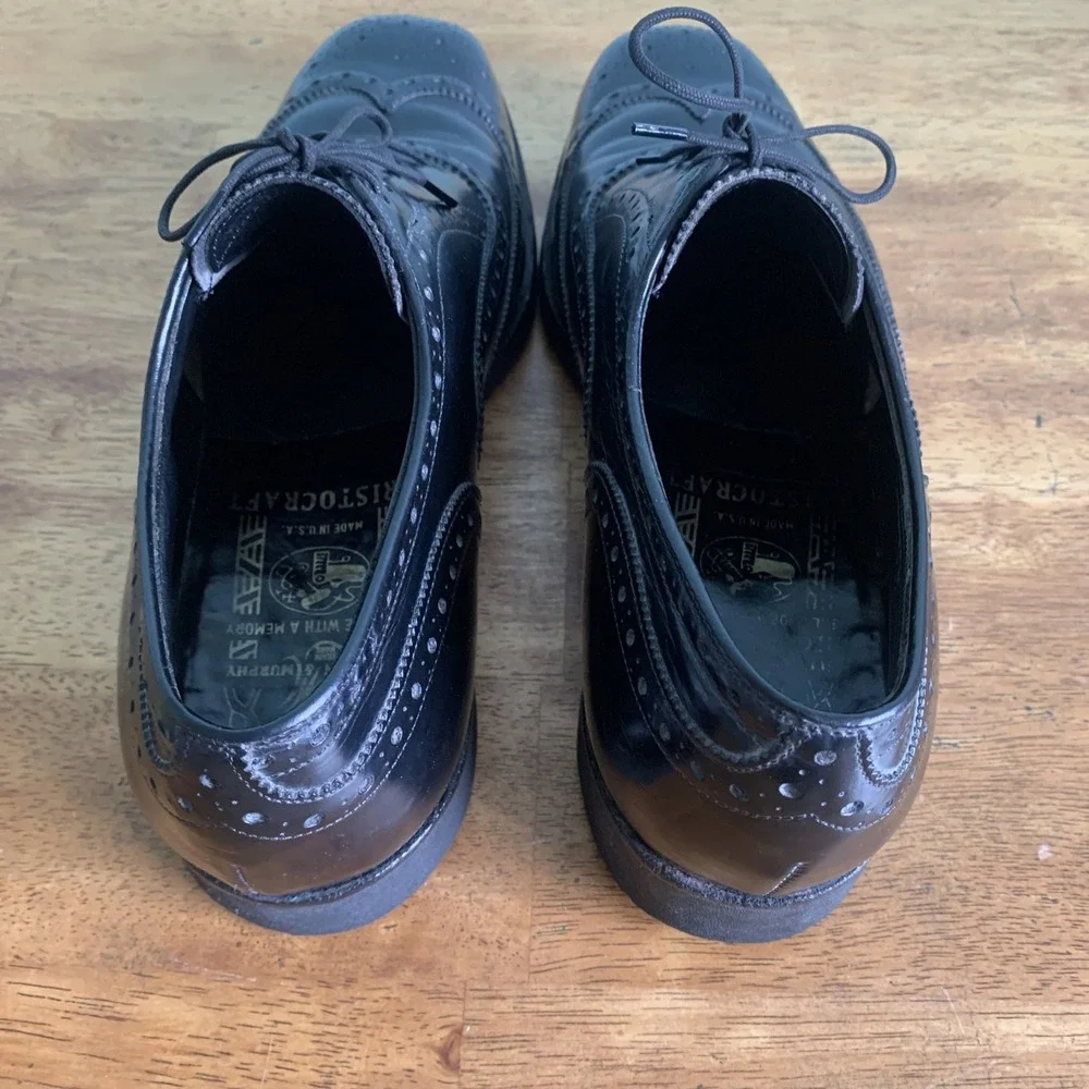 Johnston & Murphy Men's 8 C/R Black Leather Aristocraft Wingtip Oxfords USA
